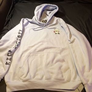 Riot Society Hoodie Mens Large Blue Fleece Cat Embroider Long Sleeve USA 0158